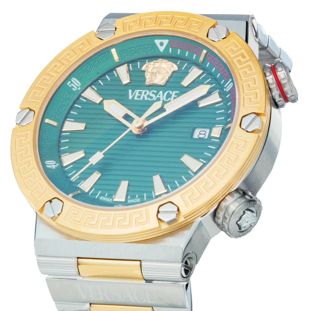 Versace Greca Logo Diver Quartz Green Dial Two Tone Steel Strap Watch for Men - VE8G00524 VE8G00524 - Image 2