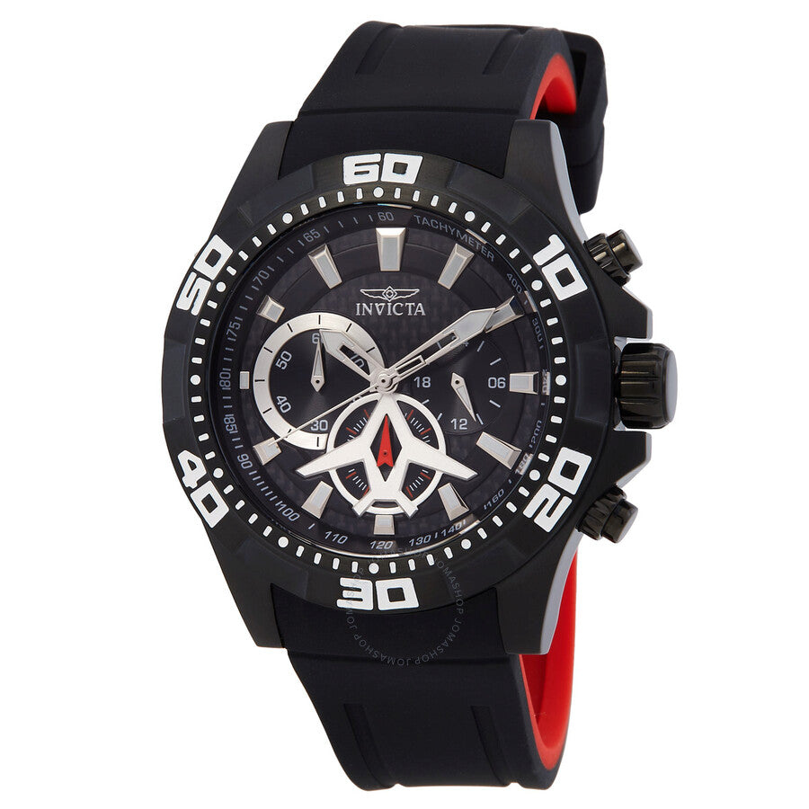 Invicta Aviator Multi-Function Black Carbon Fiber Dial Black Polyurethane Men's Watch 21741 - The Watches Men & Co