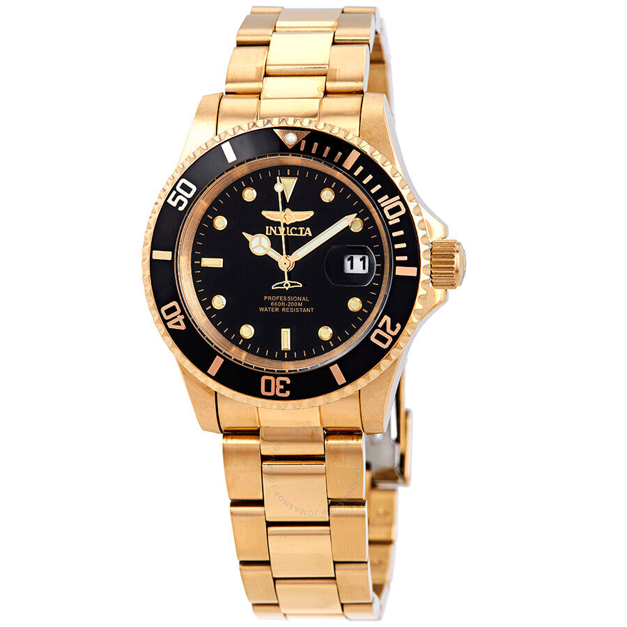 Invicta Pro Diver Gold-tone Black Dial 40 mm Men's Watch 26975 - Dawson Watches