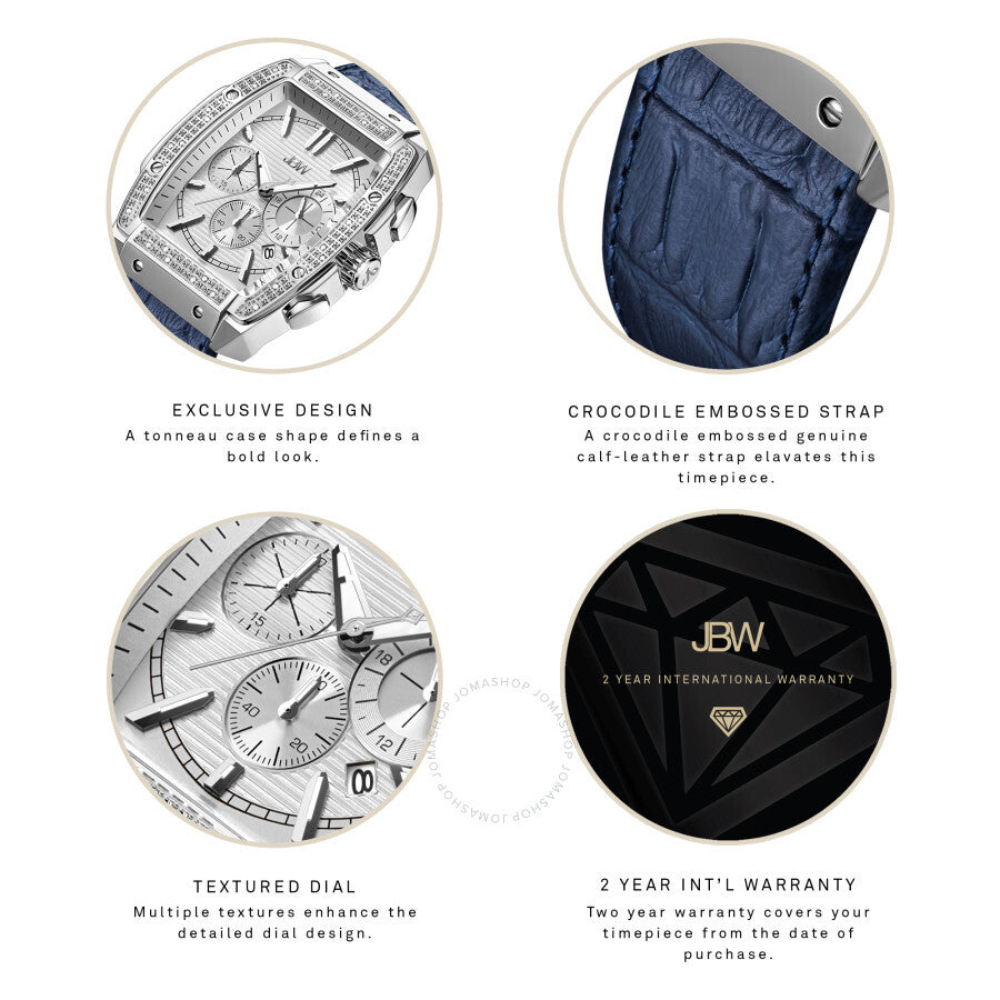 JBW Echelon Quartz Silver Dial Blue Leather Men's Watch J6379C - Dawson Watches #4