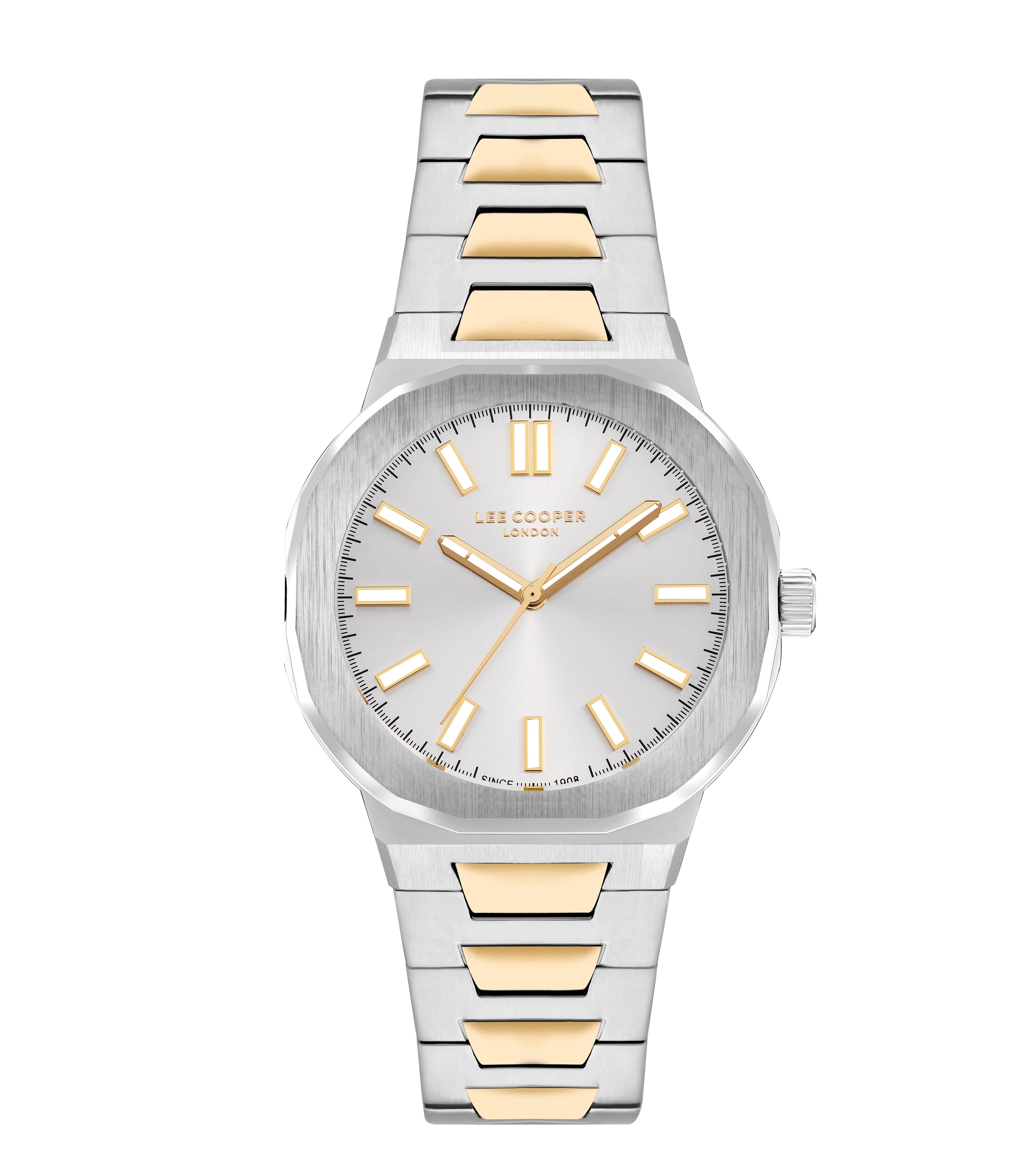 Lee Cooper Classic two tone silver and gold watch with three hand dial, 43mm case