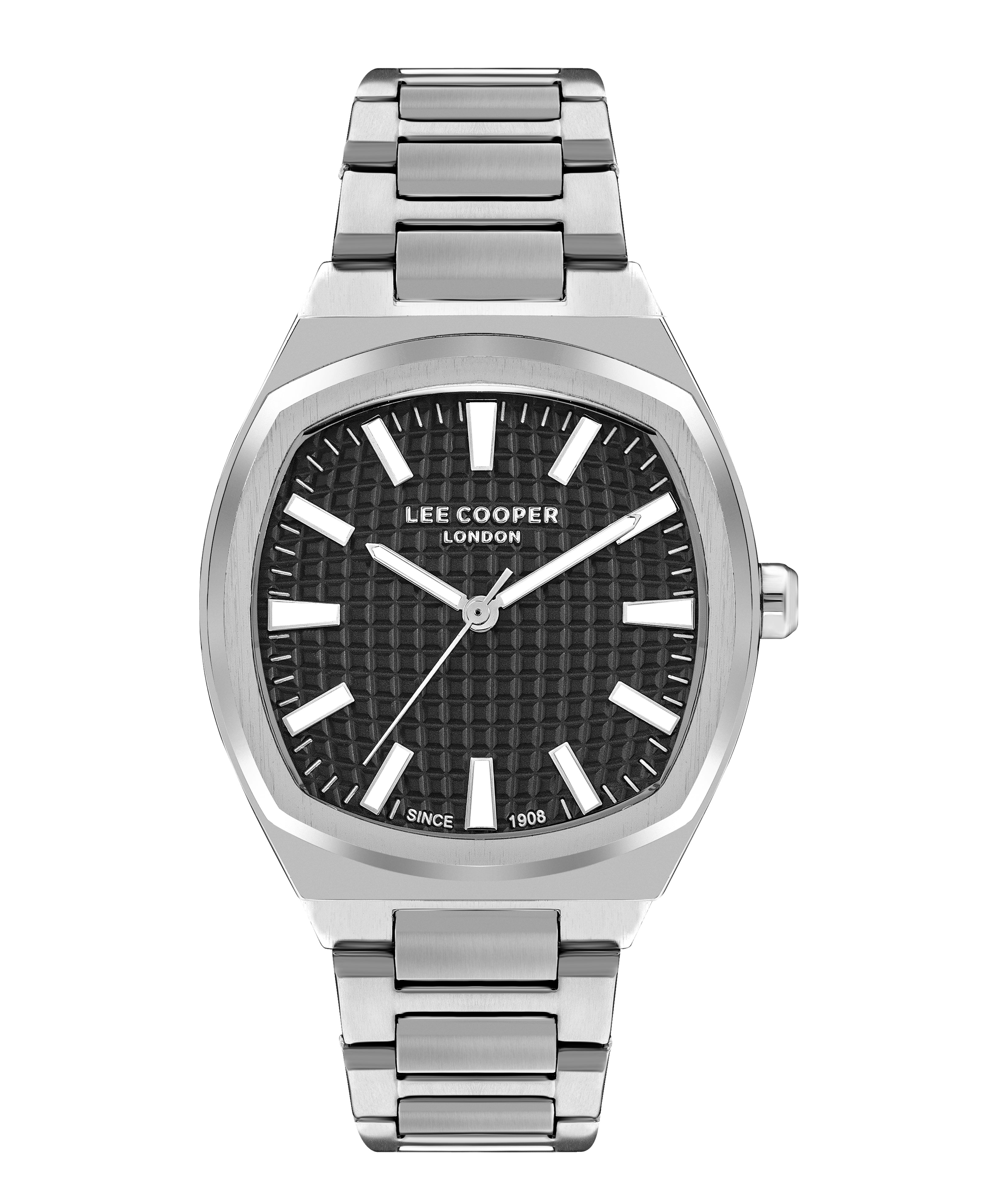 Lee Cooper LC07984 square black dial silver stainless steel watch front view