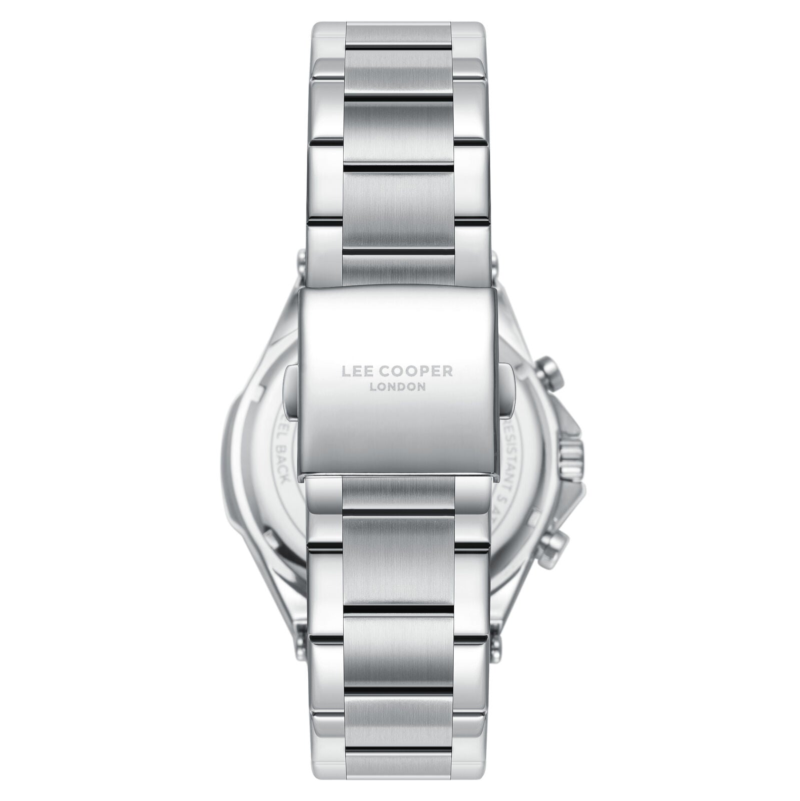 Lee Cooper watch caseback view showing stainless steel bracelet and case back