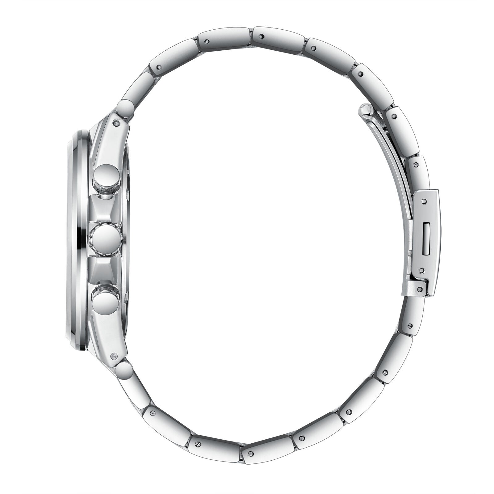 Lee Cooper watch side view displaying silver metal bracelet and case profile