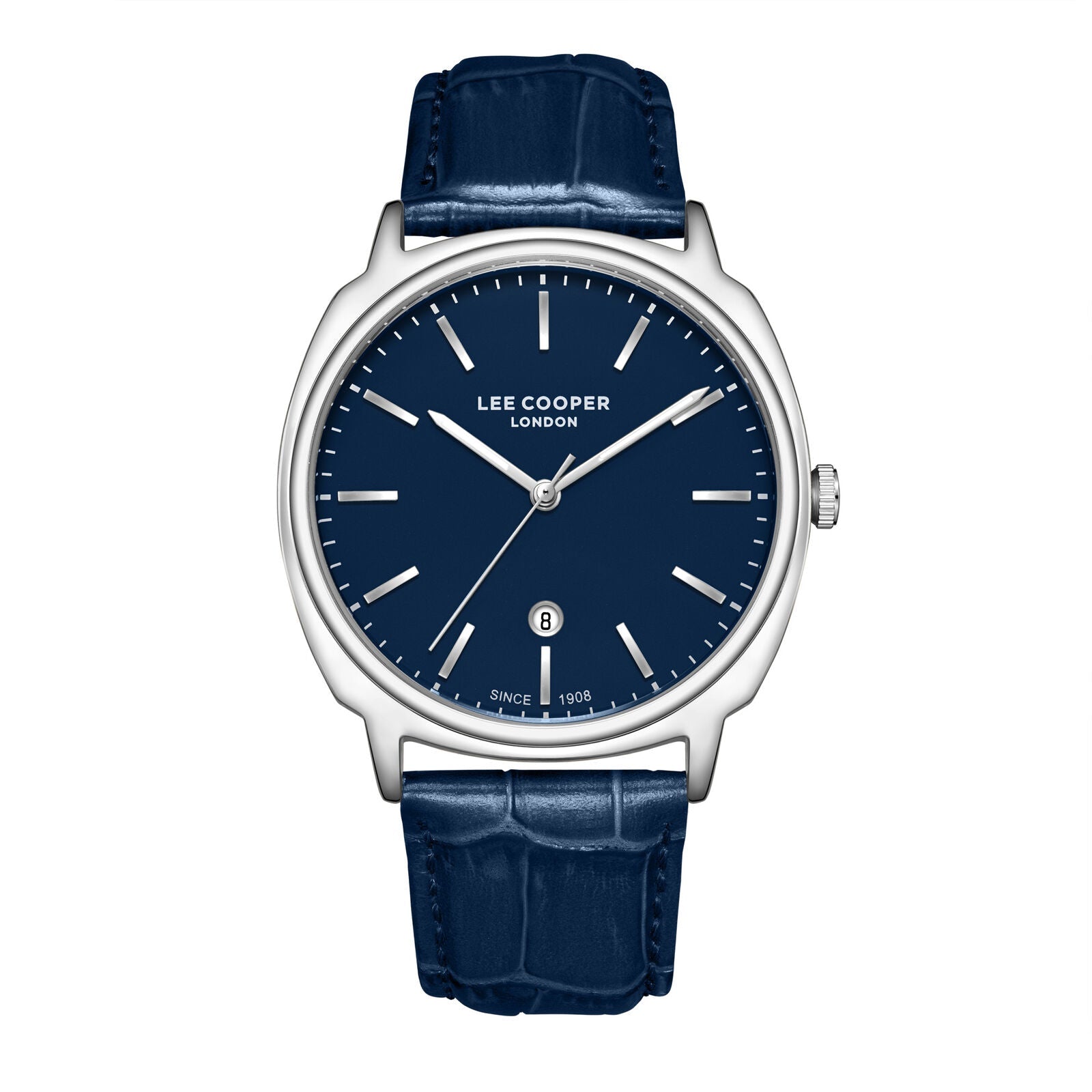 Lee Cooper Date Window Navy Blue Dial and Genuine Leather Silver Watch - LC08248.399