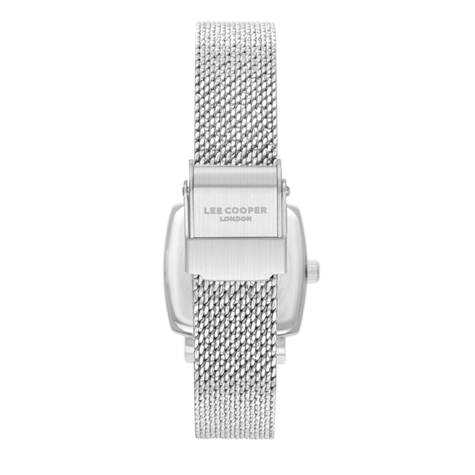 Lee Cooper watch side view showing square case profile and mesh band