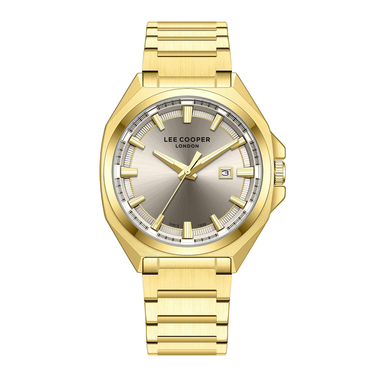 Lee Cooper Oswin Date Window Beige Dial Gold Watch - LC08271.160