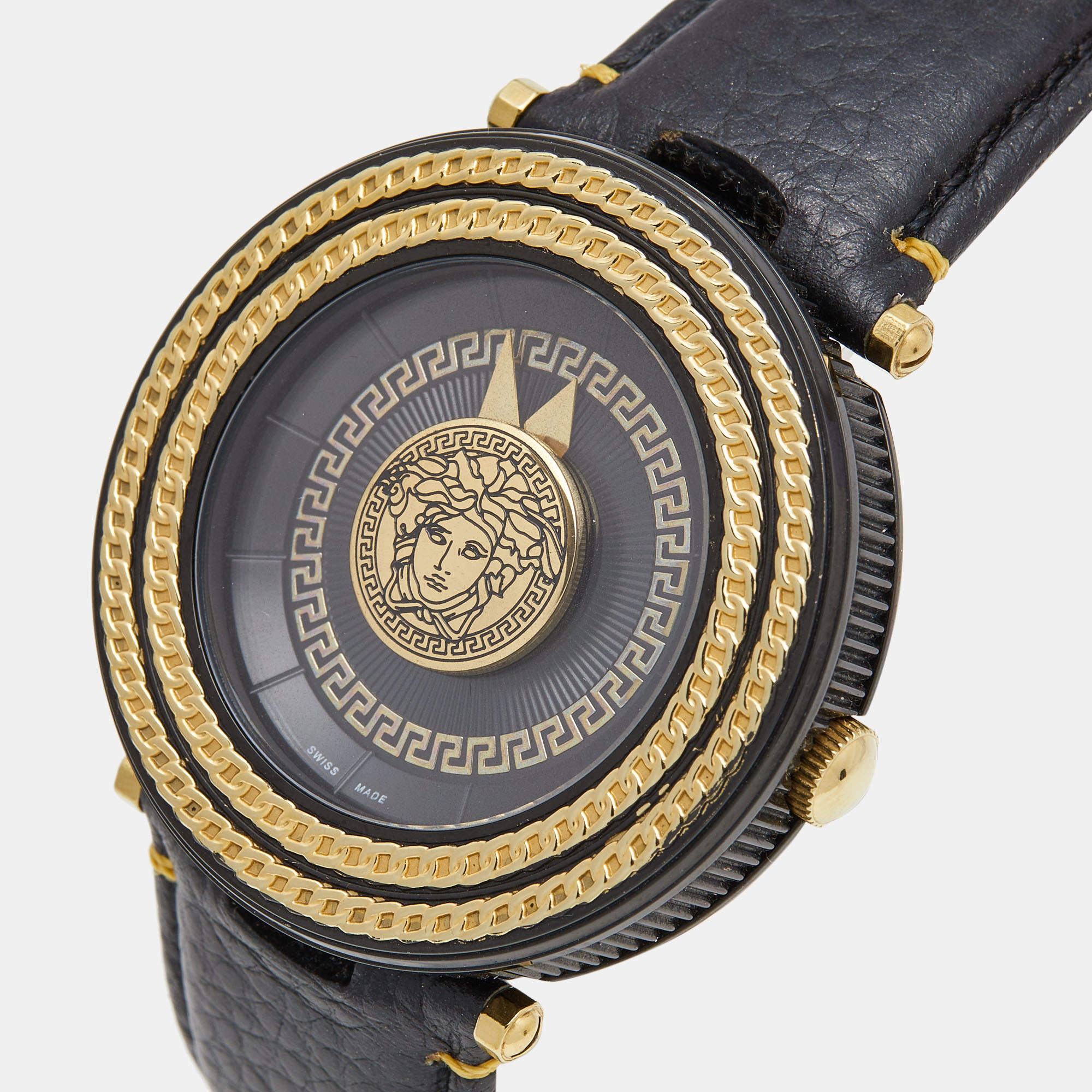 Versace V-Metal Icon Round Leather Strap Men's Watch VQL030015 - Kiwi Watches #2