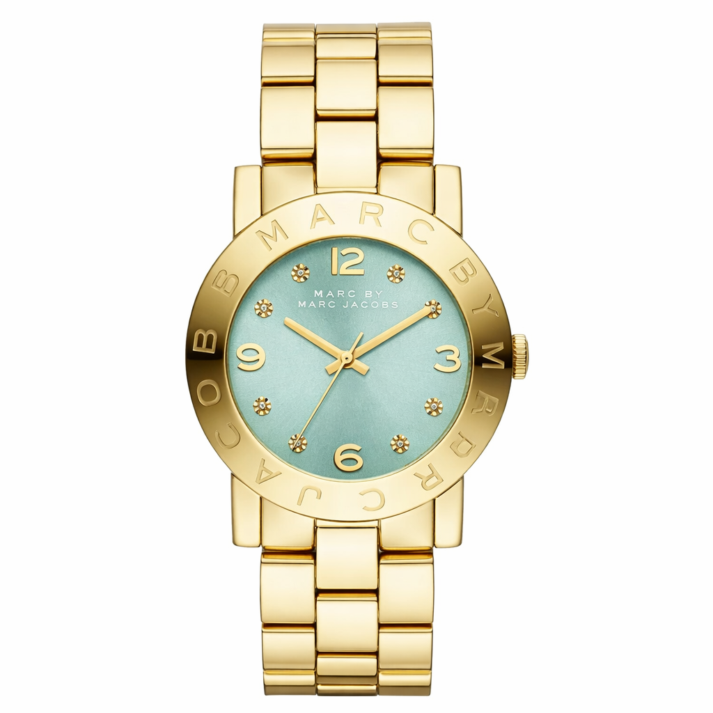 Marc by Marc Jacobs Amy watch with light blue dial, gold-tone case and bracelet