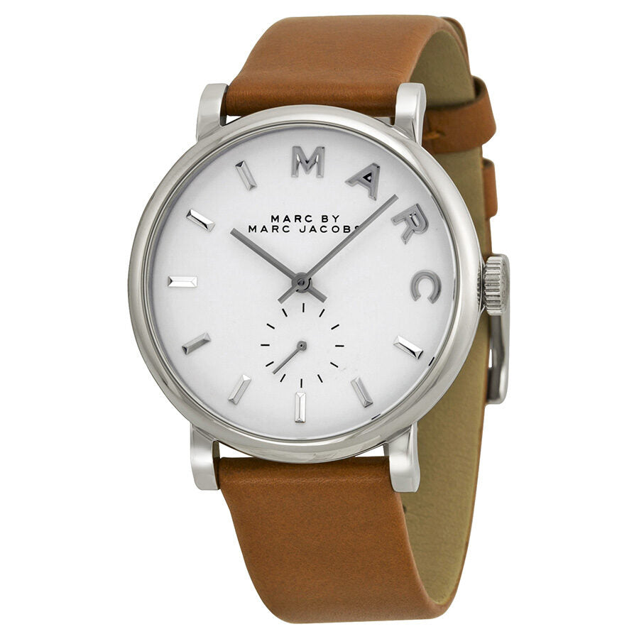 Marc by Marc Jacobs Baker white dial watch with silver tone case and brown leather strap