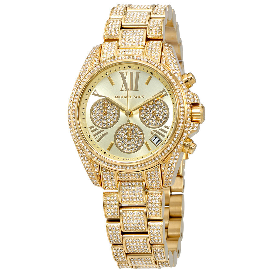 Michael Kors Mini Bradshaw Gold Dial Crystal Pave Ladies Watch MK6494 - BigDaddy Watches