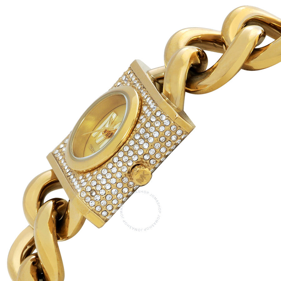 Michael Kors MK Chain Lock Quartz Crystal Gold Dial Ladies Watch MK4711 - Dawson Watches #2