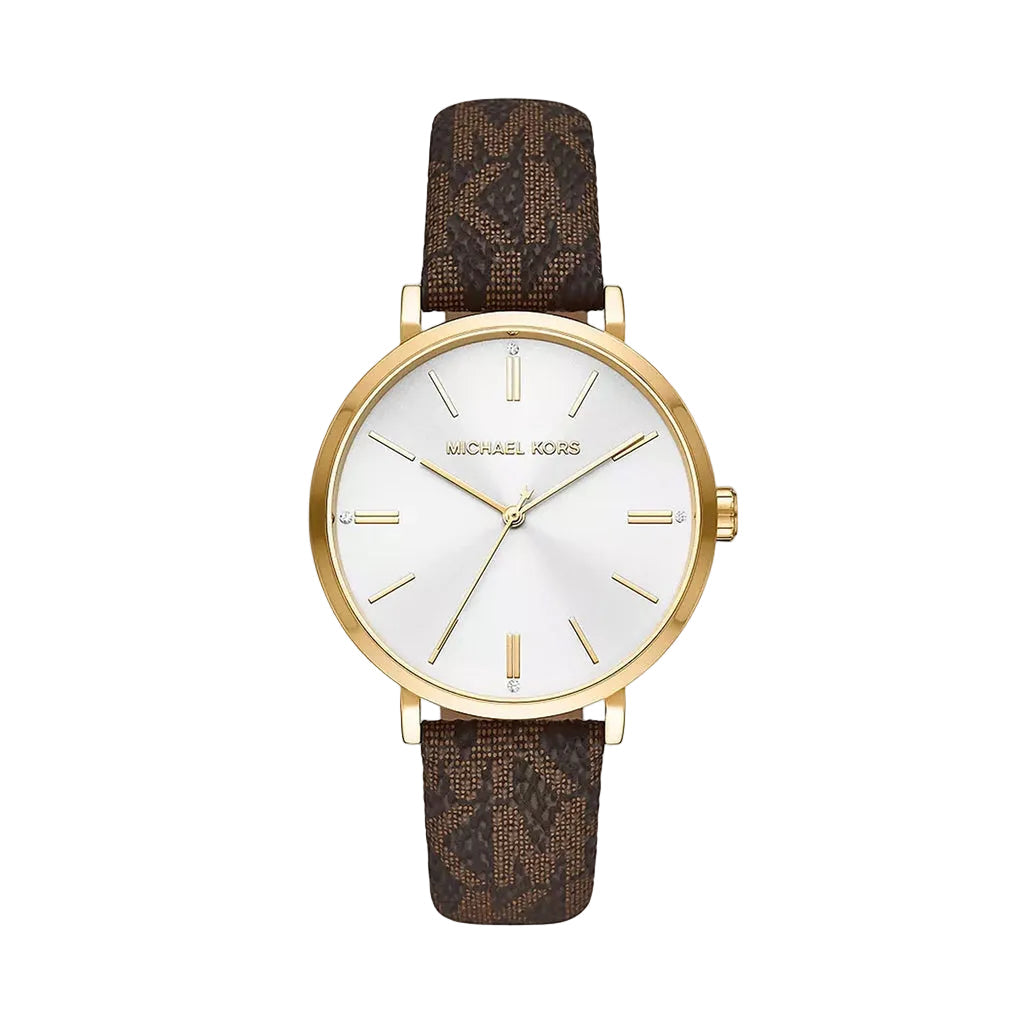 Michael Kors Addyson Three-Hand Gold Brown Genuine Leather Women's Watch - MK2945