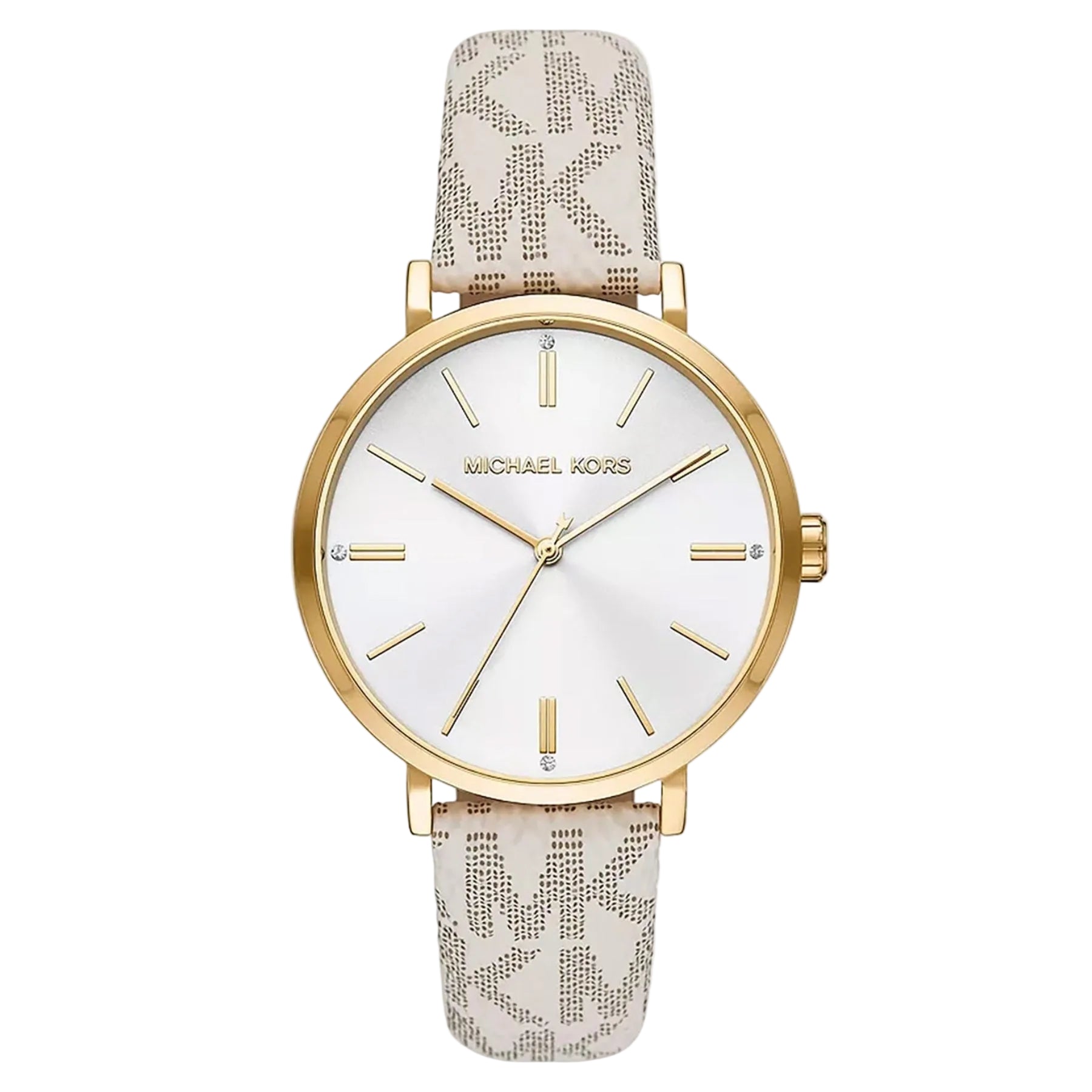 Michael Kors Addyson Silver Dial Beige Genuine Leather Women's Watch - MK2946
