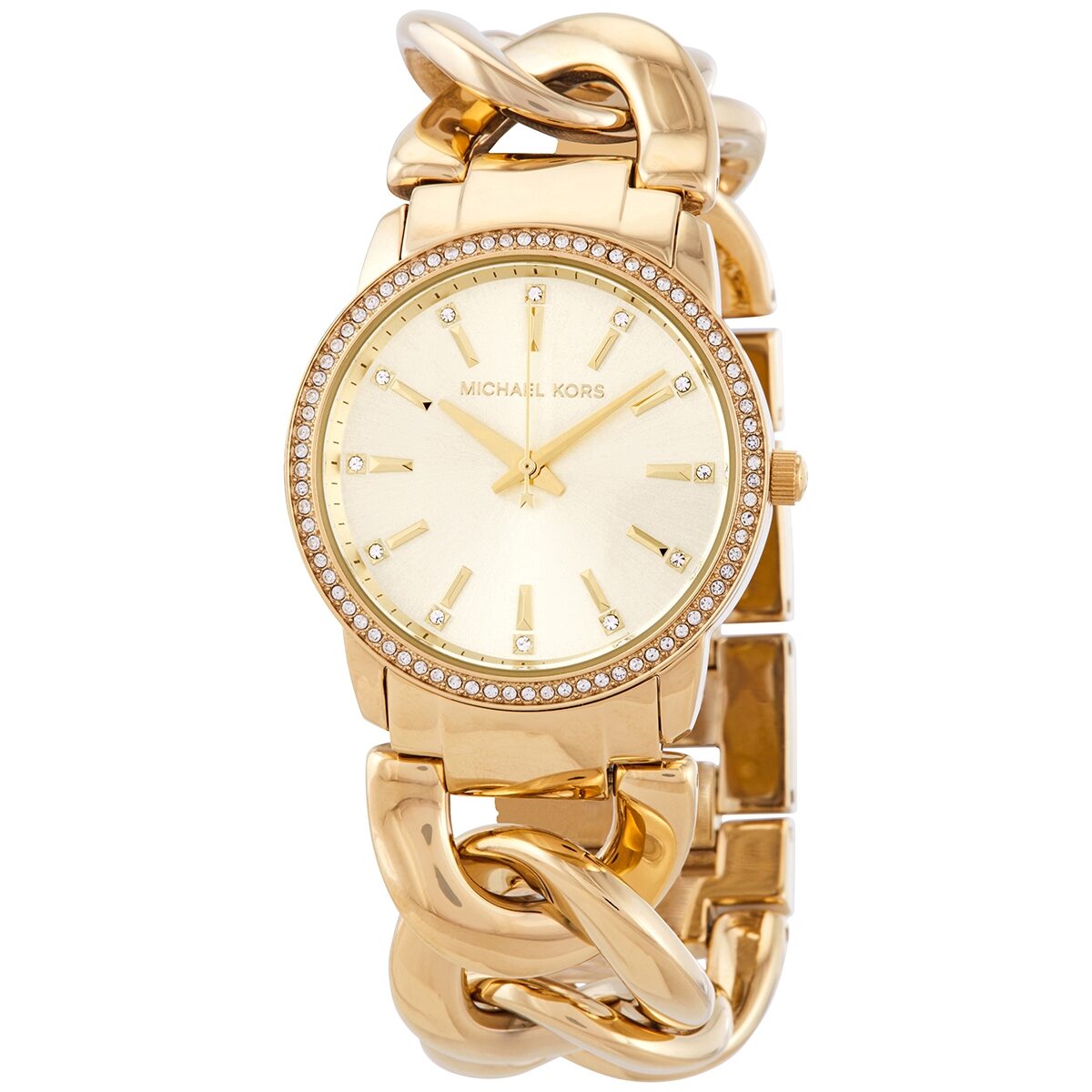 Michael Kors Nini Crystal Gold Dial Chain Link Ladies Watch MK3235 - BigDaddy Watches