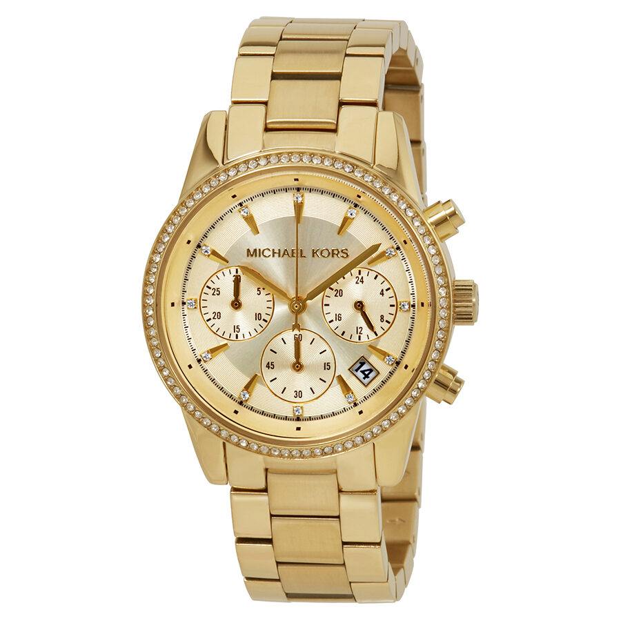 Michael Kors Ritz Chronograph Gold Dial Ladies Watch MK6356 - BigDaddy Watches
