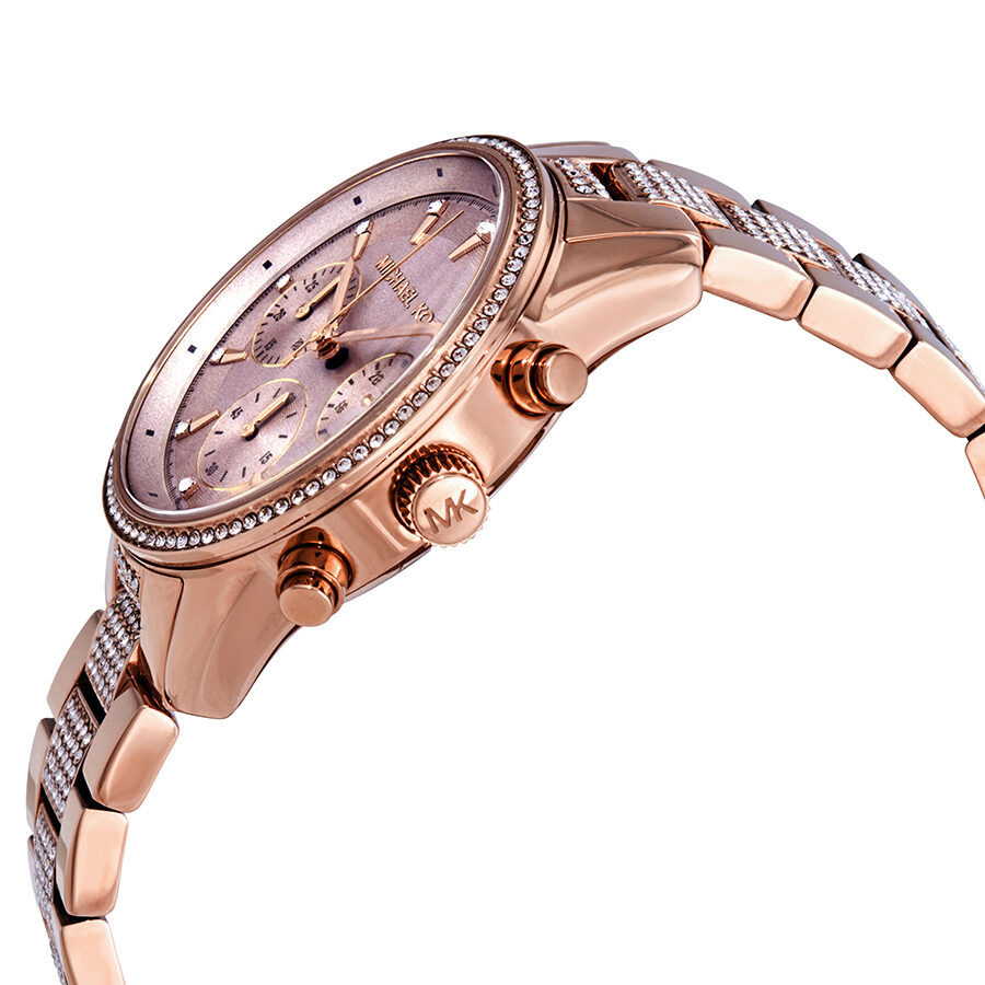 Michael Kors Ritz Pave Chronograph Crystal Rose Gold-Tone Women's Watch - MK6485