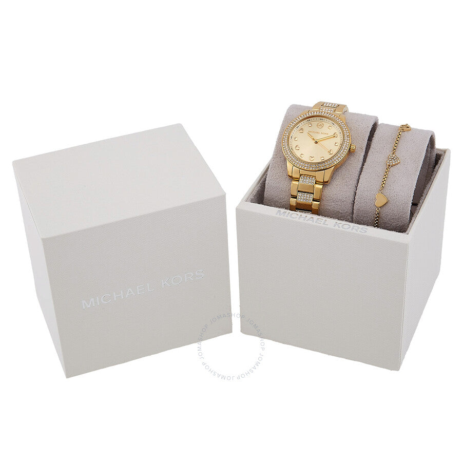 Michael Kors Tibby Quartz Crystal Gold Dial Ladies Watch and Bracelet Gift Set - Dawson Watches #4