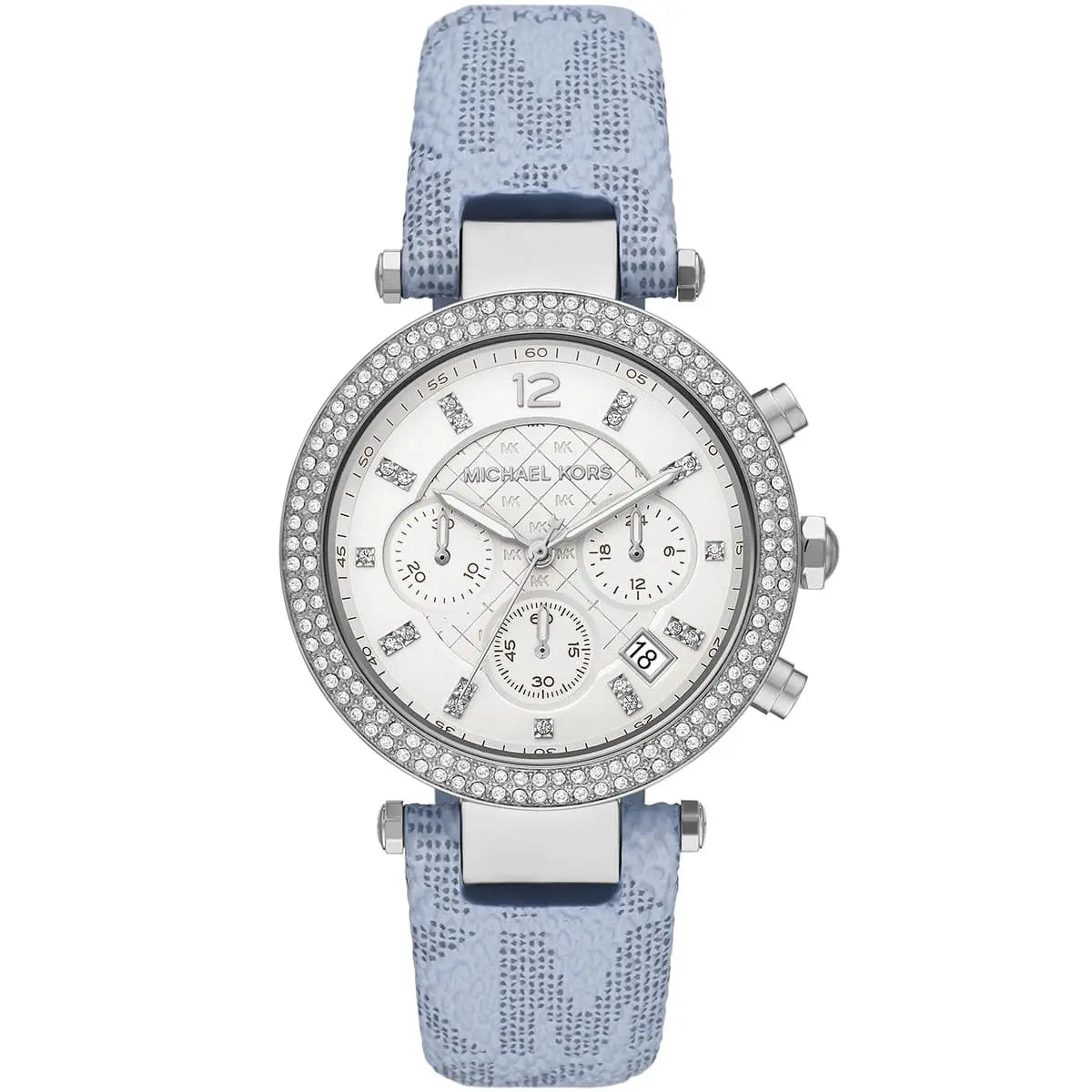 Michael Kors Parker Chronograph White Dial Blue Genuine Leather Women's Watch - MK6936