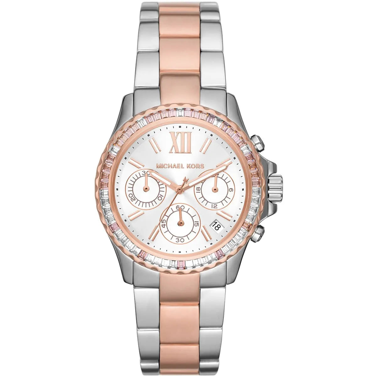 Michael Kors Everest Chronograph White Dial Two Tone Steel Strap Watch MK7214