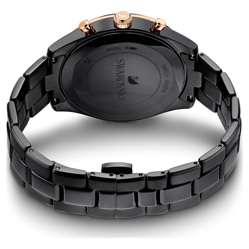 Swarovski Octea Lux Sport Faceted Crystal Bezel Black Dial Black PVD Unisex Watch 5610472