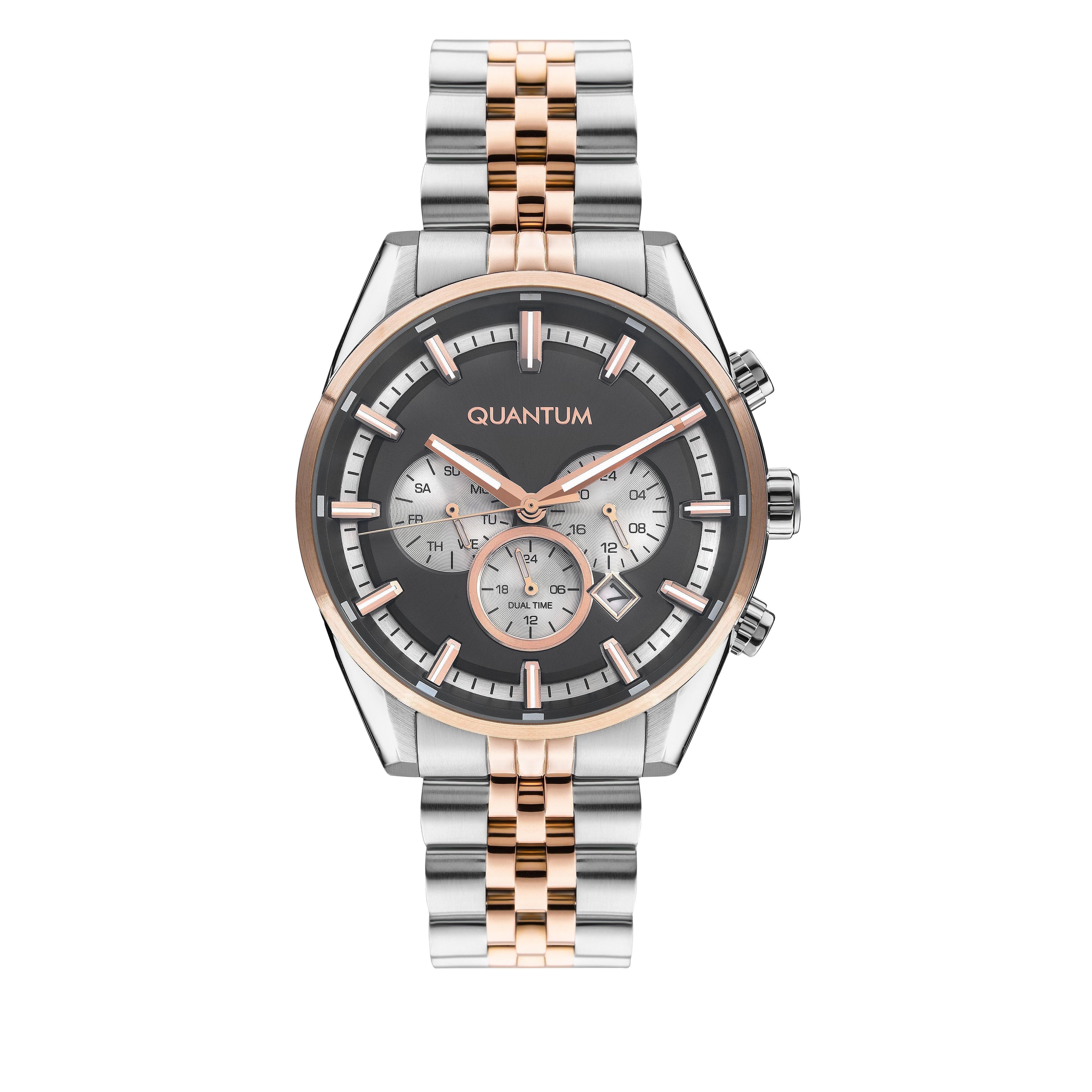 Quantum Men’s Rose Gold Dual Time Gun Dial Watch – PWG987.550 - Watch