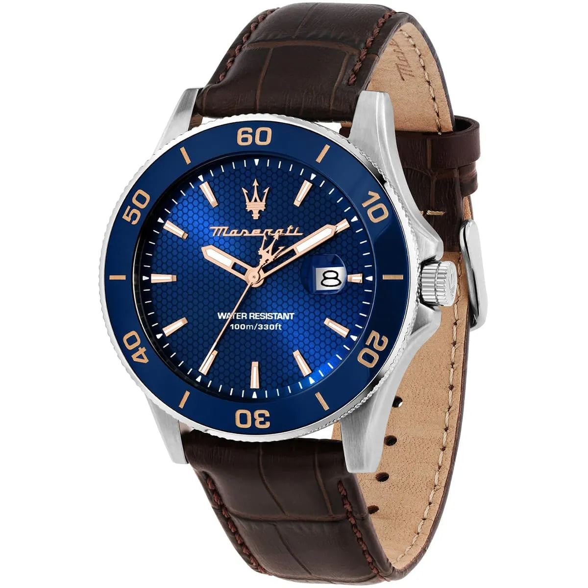 Maserati Competizione Blue Dial Brown Leather Watch R8851100004