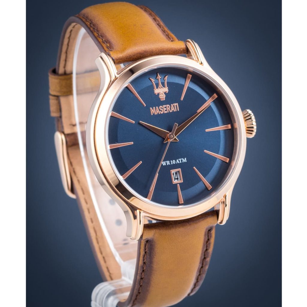 Maserati Epoca Blue Dial Leather Strap Brown Color Men's Watch R8851118001
