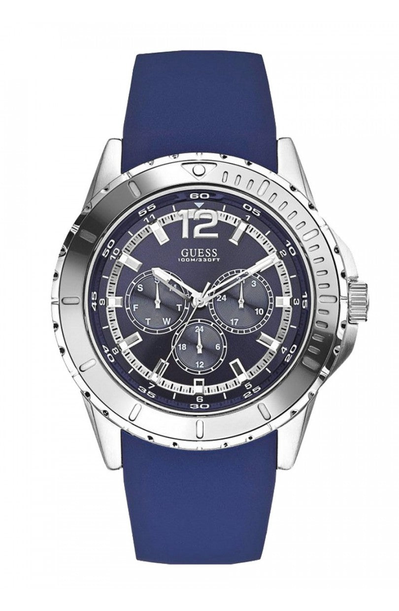 Guess Men's Quartz Stainless Steal Bule Silicone Strap Men's Watch W0485G3 - Dawson Watches