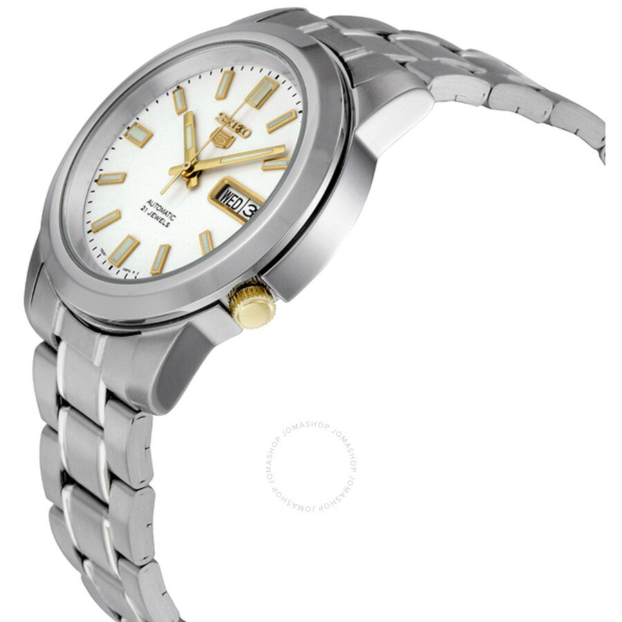 Seiko 5 Automatic Stainless Steel White Dial Men's Watch SNKK07 - The Watches Men & Co #2