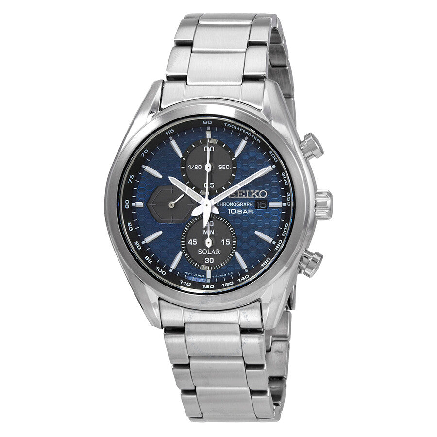 Seiko Chronograph Blue Dial Solar-Powered Men's Watch SSC801P1 - Dawson Watches