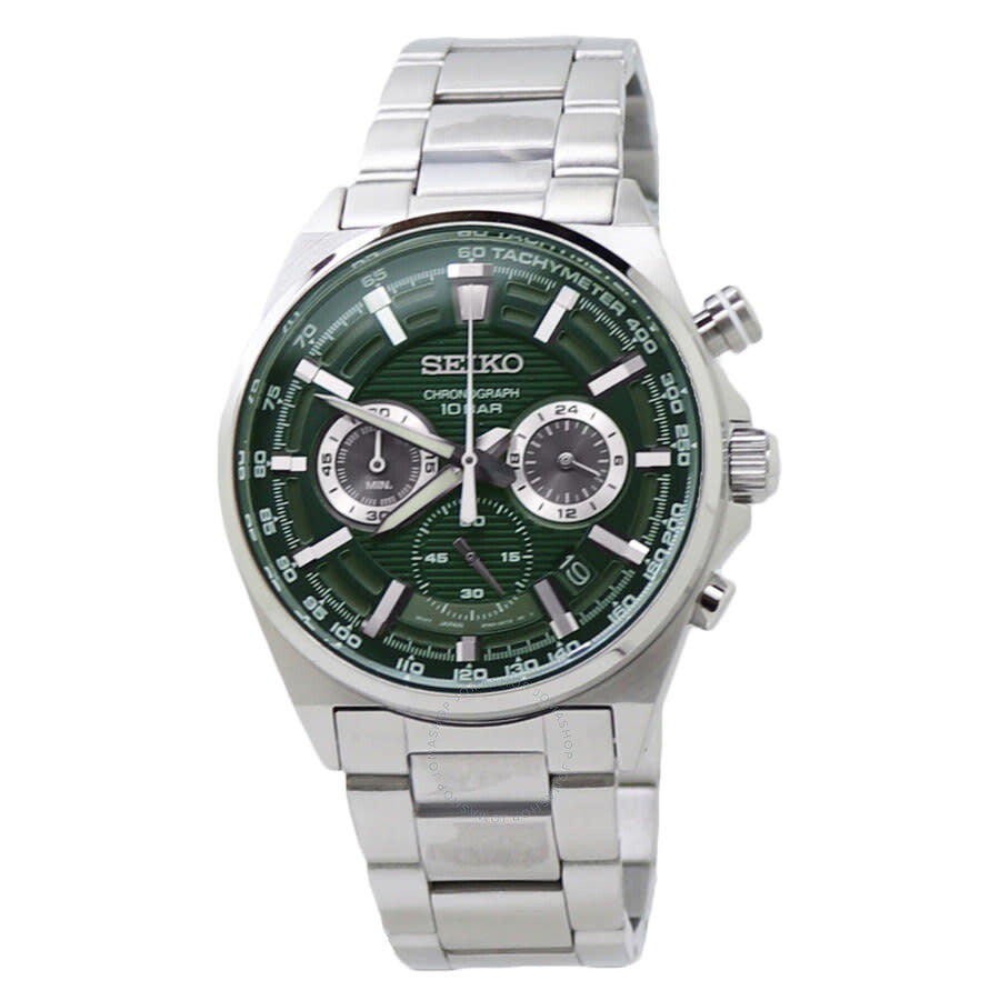 Seiko Chronograph Quartz Green Dial Stainless Steel Men's Watch SSB405P1 - Dawson Watches