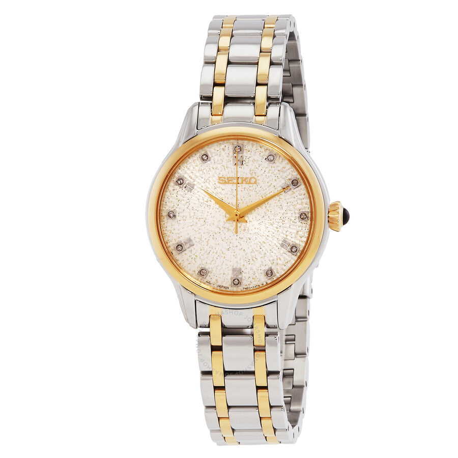 Seiko Discover More Quartz Diamond Silver Dial Two-Tone Ladies Watch SRZ550P1 - The Watches Men & Co