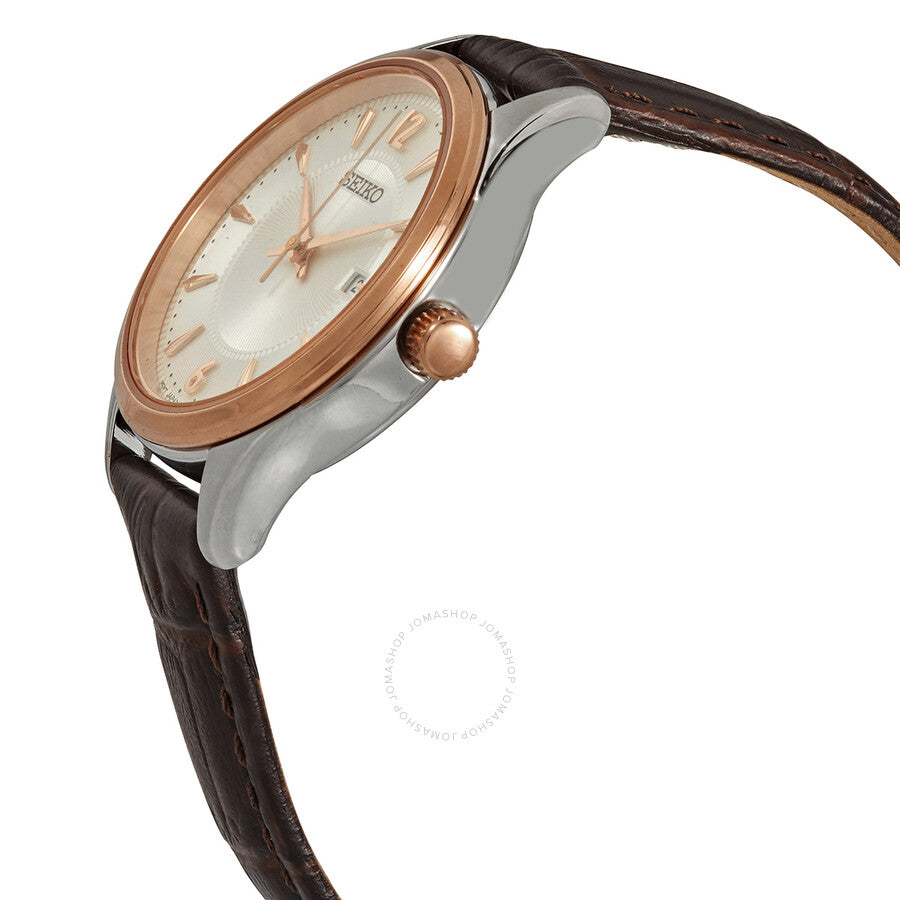 Seiko Noble Quartz Silver Dial Brown Leather Ladies Watch SUR428 - Dawson Watches #2