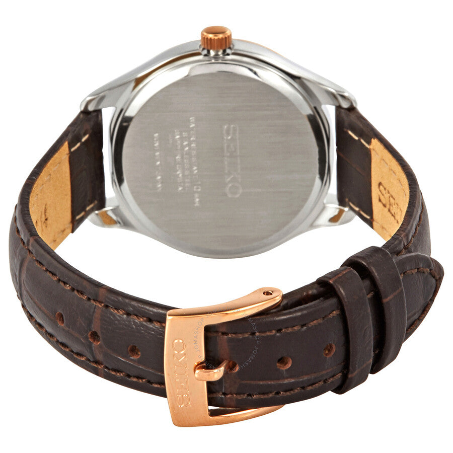 Seiko Noble Quartz Silver Dial Brown Leather Ladies Watch SUR428 - Dawson Watches #3