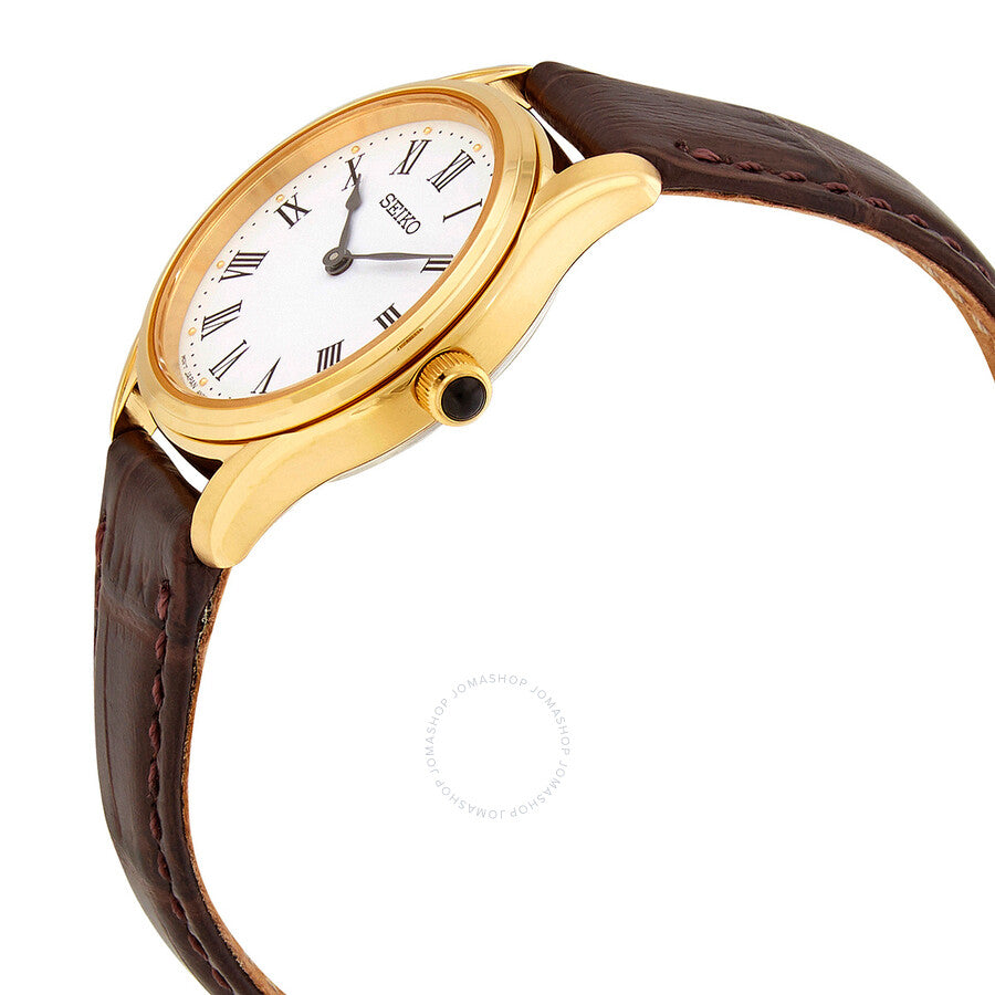 Seiko Quartz White Dial Brown Leather Ladies Watch SWR072P1 - Dawson Watches #2