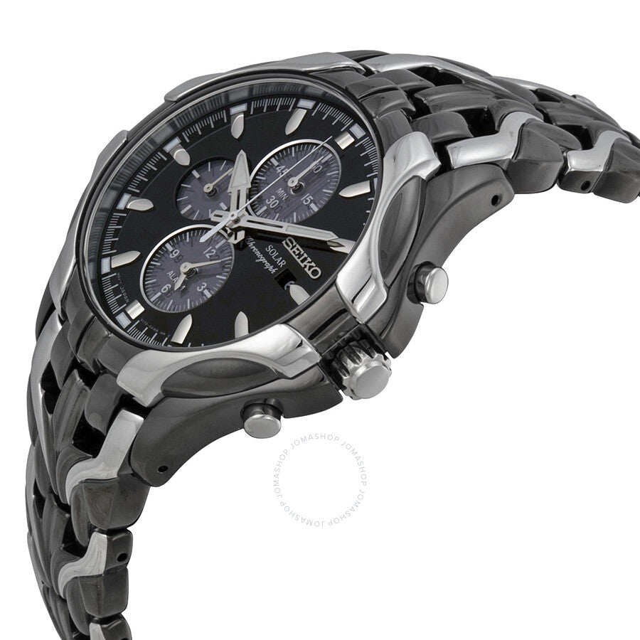 Seiko Solar Chronograph Black Dial Stainless Steel Men's Watch SSC139 - Dawson Watches #2