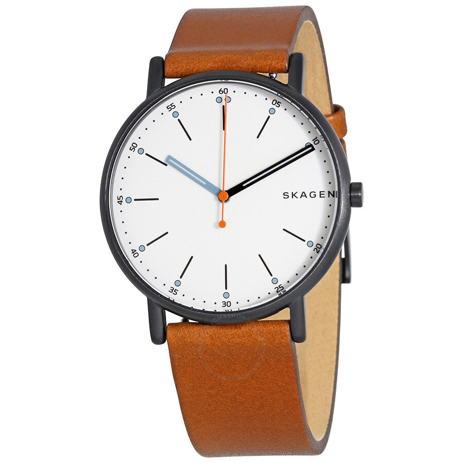 Skagen Signature Diamond White Dial Brown Leather Men's Watch SKW6374 - Dawson Watches