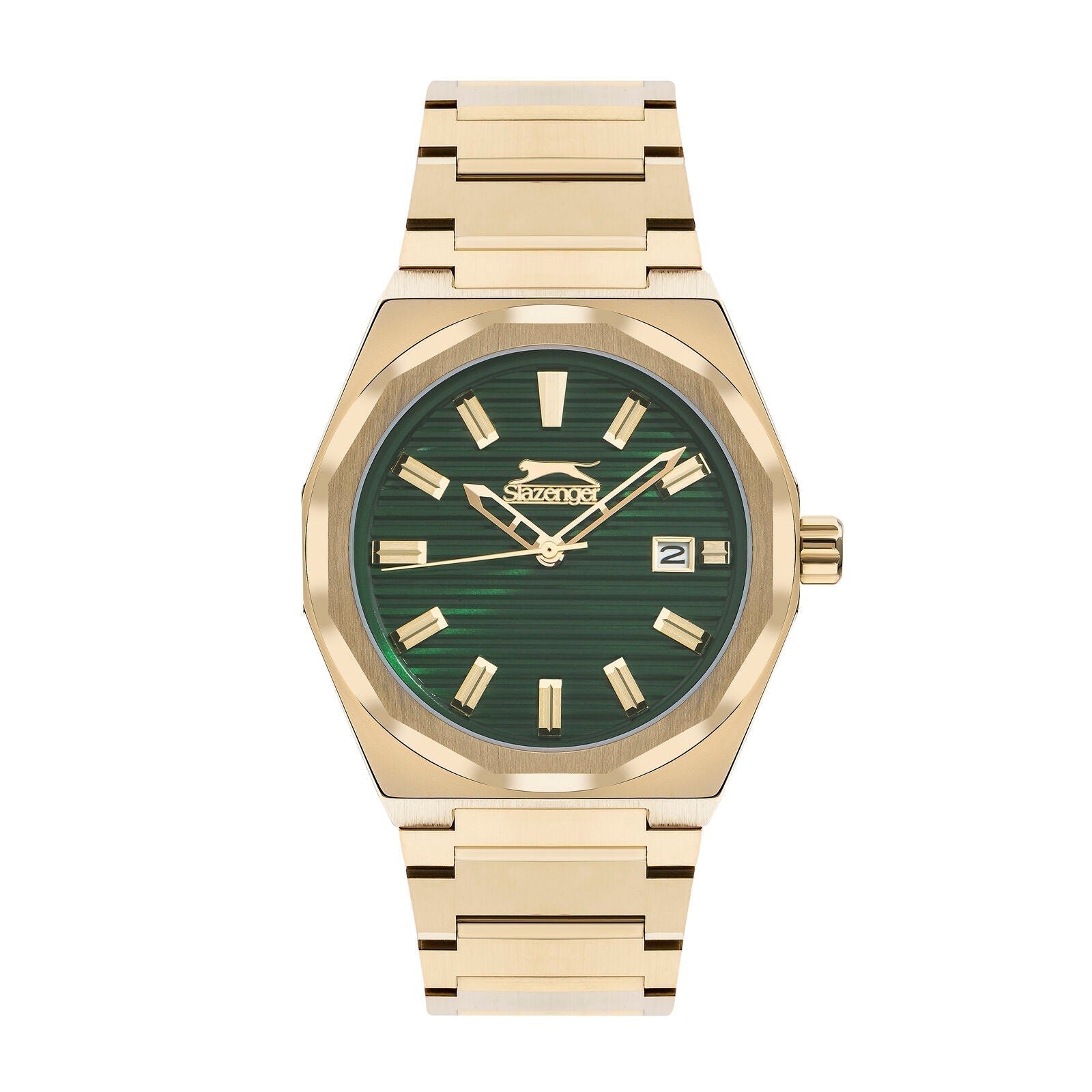 Slazenger Octagonal Day Date Window Green Dial Gold Watch - SL.09.2143.1.03