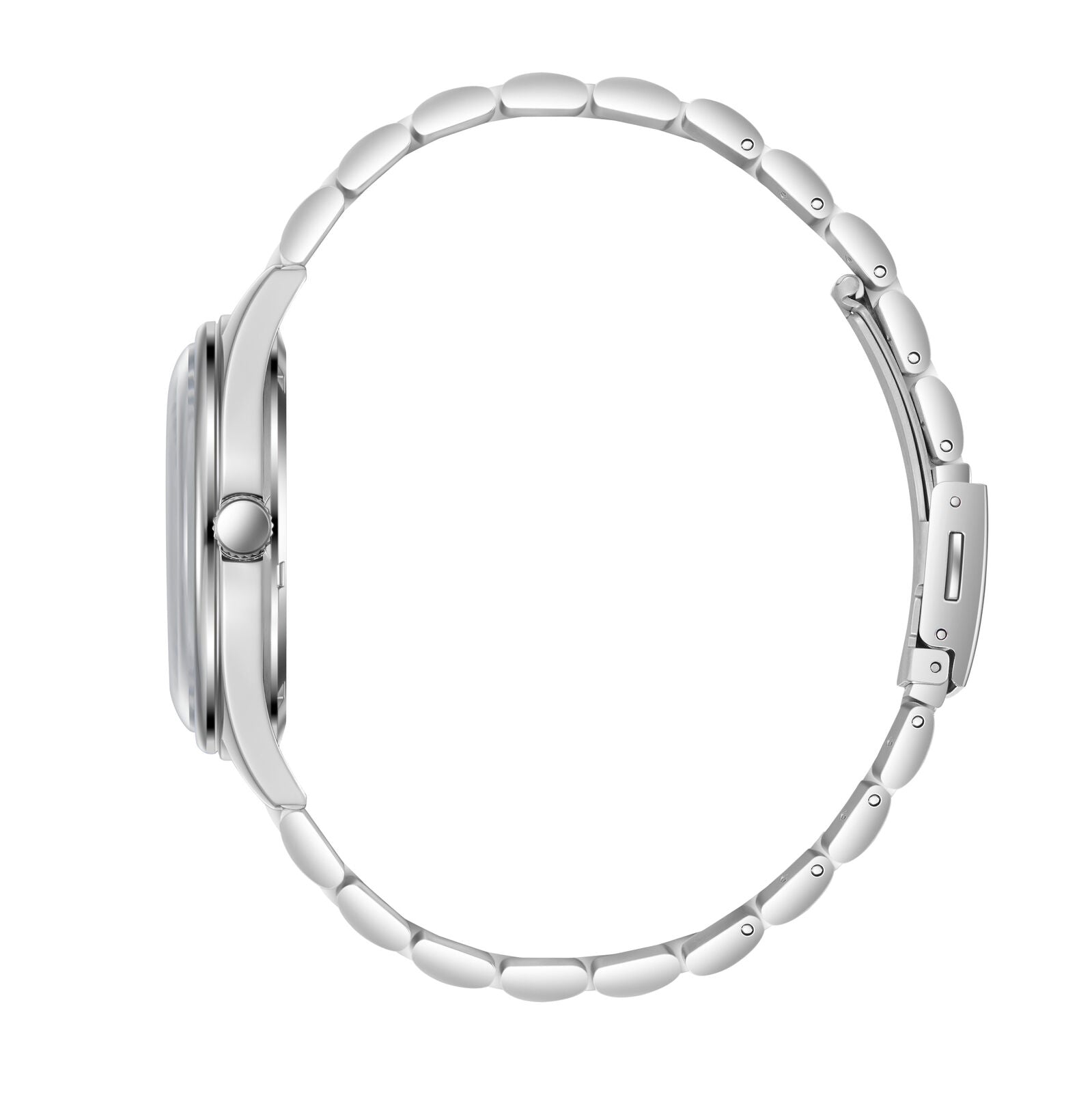 Slazenger Heritage watch side profile showing silver stainless steel bracelet and case