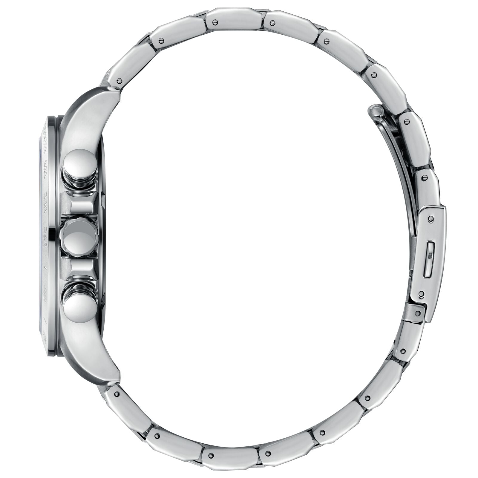 Side view of Slazenger silver stainless steel watch showing case profile and bracelet