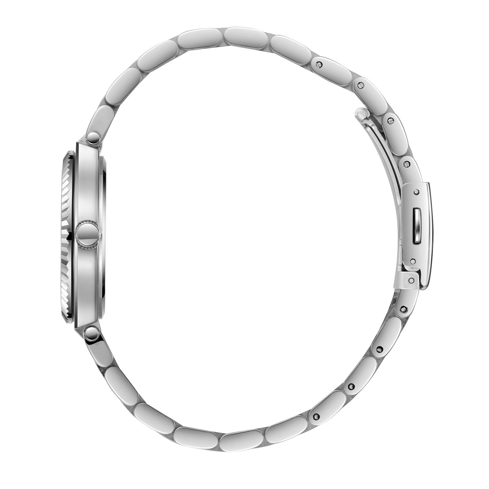 Side profile view of Slazenger watch displaying silver-tone bracelet and case edges