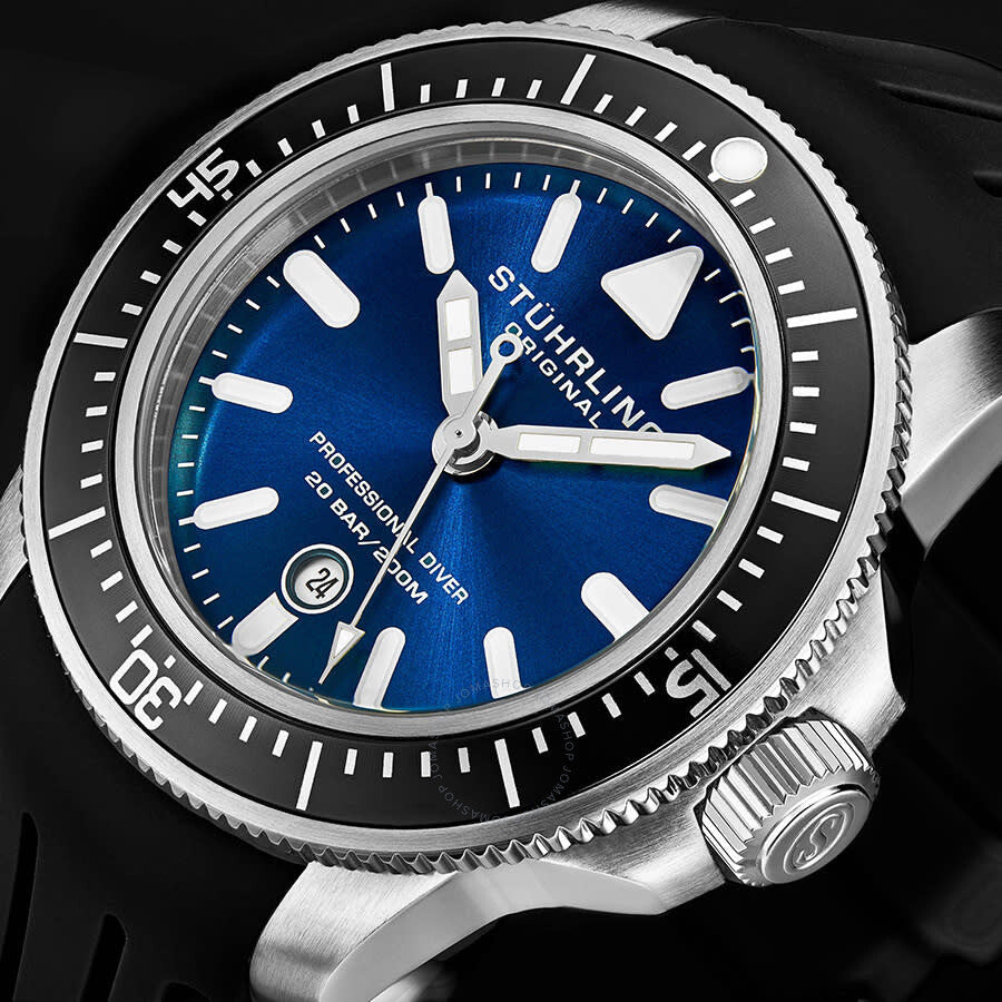 Stuhrling Original Aquadiver Quartz Blue Dial Men's Watch M13623 - Dawson Watches #3