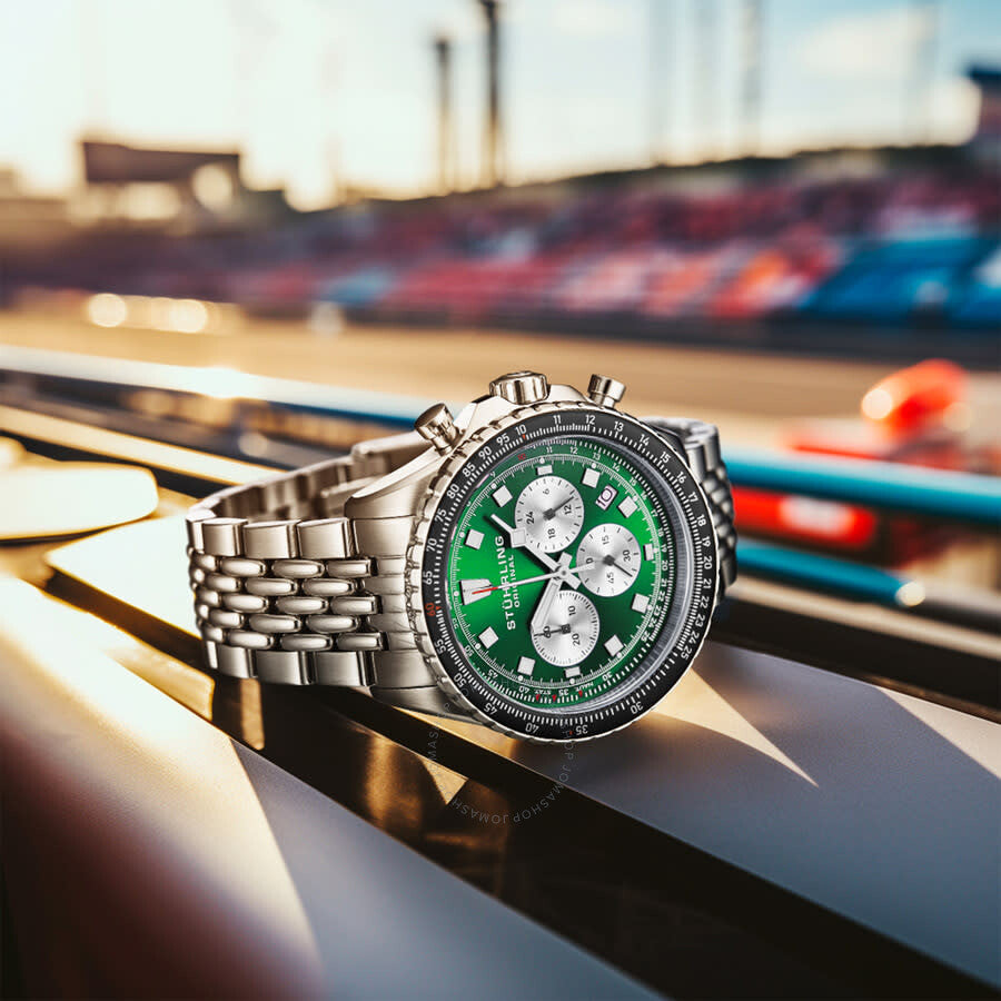 Stuhrling Original Monaco Chronograph Quartz Green Dial Men's Watch M18218 - The Watches Men & Co #3