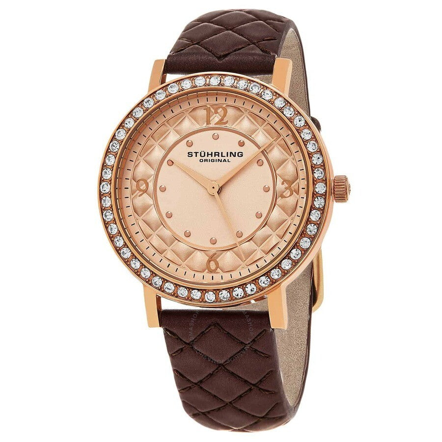 Stuhrling Original Vogue Rose Dial Brown Leather Ladies Watch M15451 - Dawson Watches