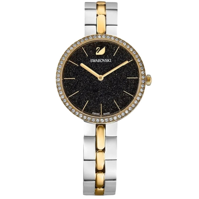 Swarovski Cosmopolitan women's watch with black crystal dial and gold-tone two-tone bracelet