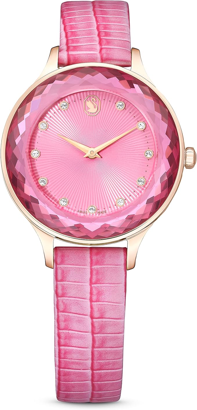 Swarovski Octea Nova 33mm women's watch with pink faceted crystal case and dial