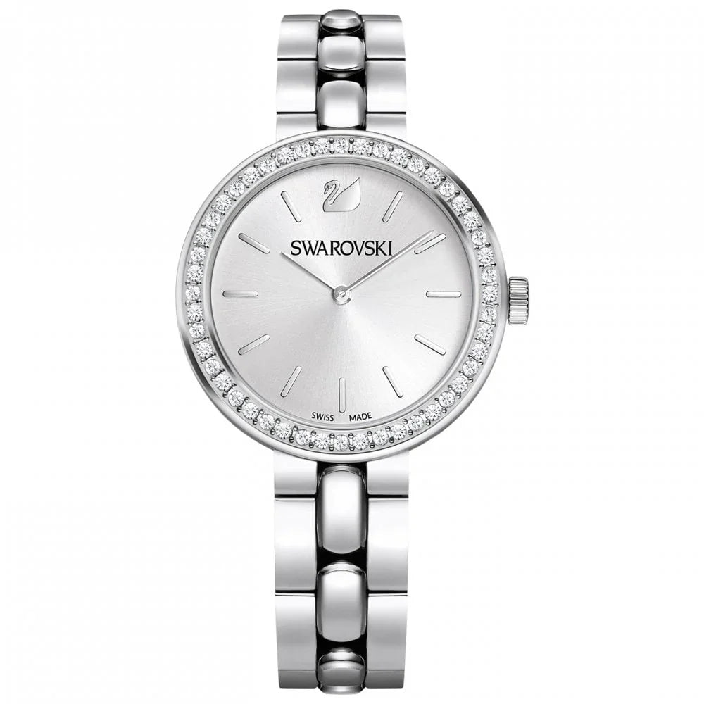 Swarovski Octea Sport Faceted Crystal Bezel White Dial Silver Steel Women's Watch 5095600