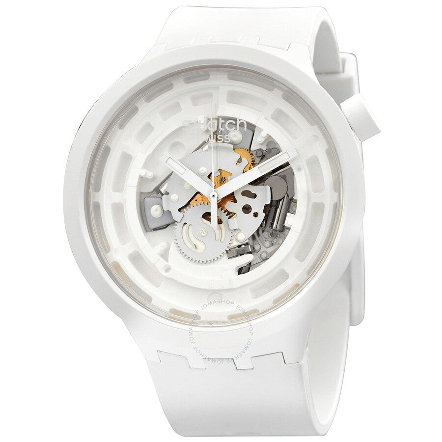 Swatch C-White Quartz Skeleton Dial Men's Watch SB03W100 - Dawson Watches