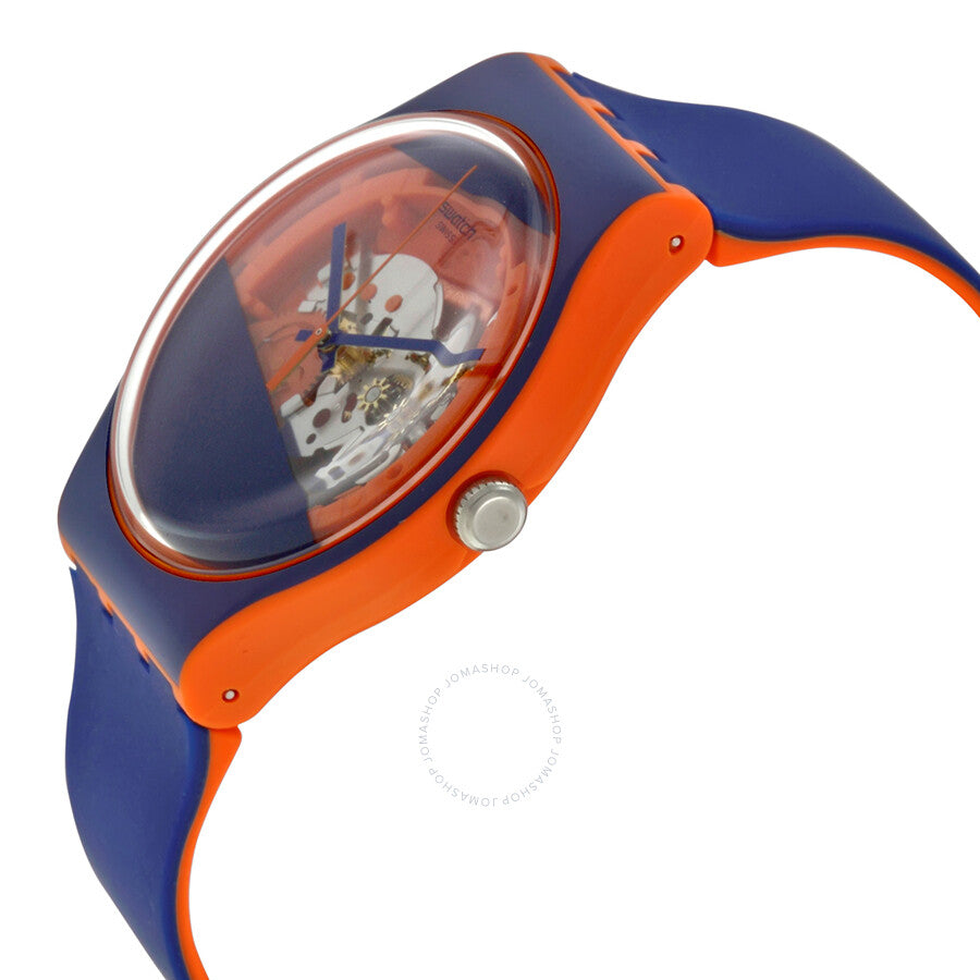 Swatch Myrtil-Tech Solid Blue and Orange Skeleton Dial Blue Silicone Unisex Watch SUOO102 - Dawson Watches #2